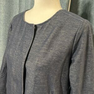 J.Jill Blazer Sz M Blue Thick Stretch Knit 3/4 Sleeve Full Zip Snap Jacket